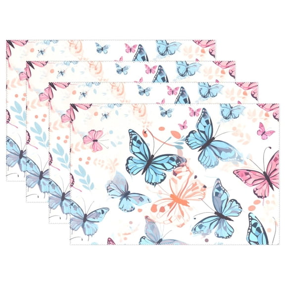Butterflies Blue Pink 12×18 inch Placemats Heat Resistant Washable Foldable Rectangular Placemats Set Decoration Indoor Outdoor for Kitchen Dining Table 1PC