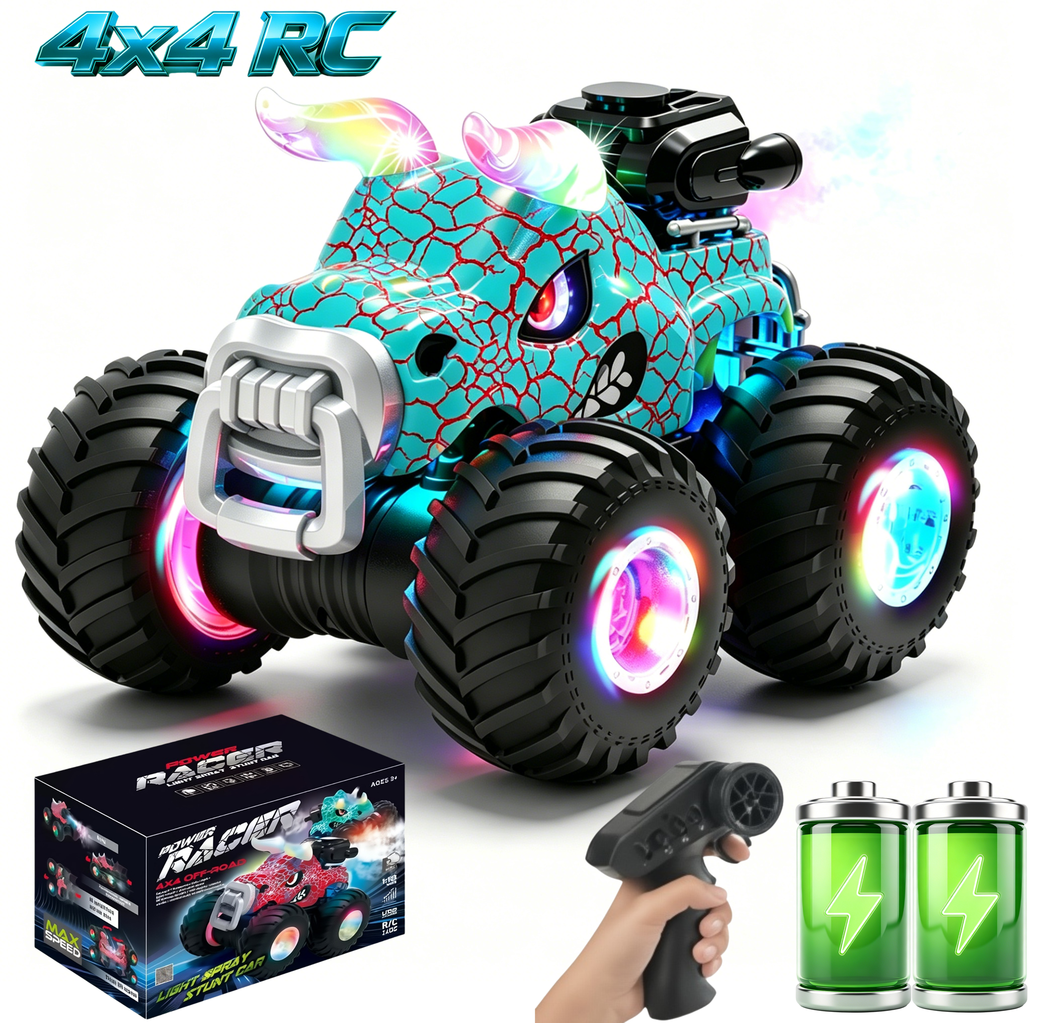 HNH Rc Monster Truck, 1:18 Scale All Terrain Remote Control Car for Kids 4-12 Years, 2 Batteries