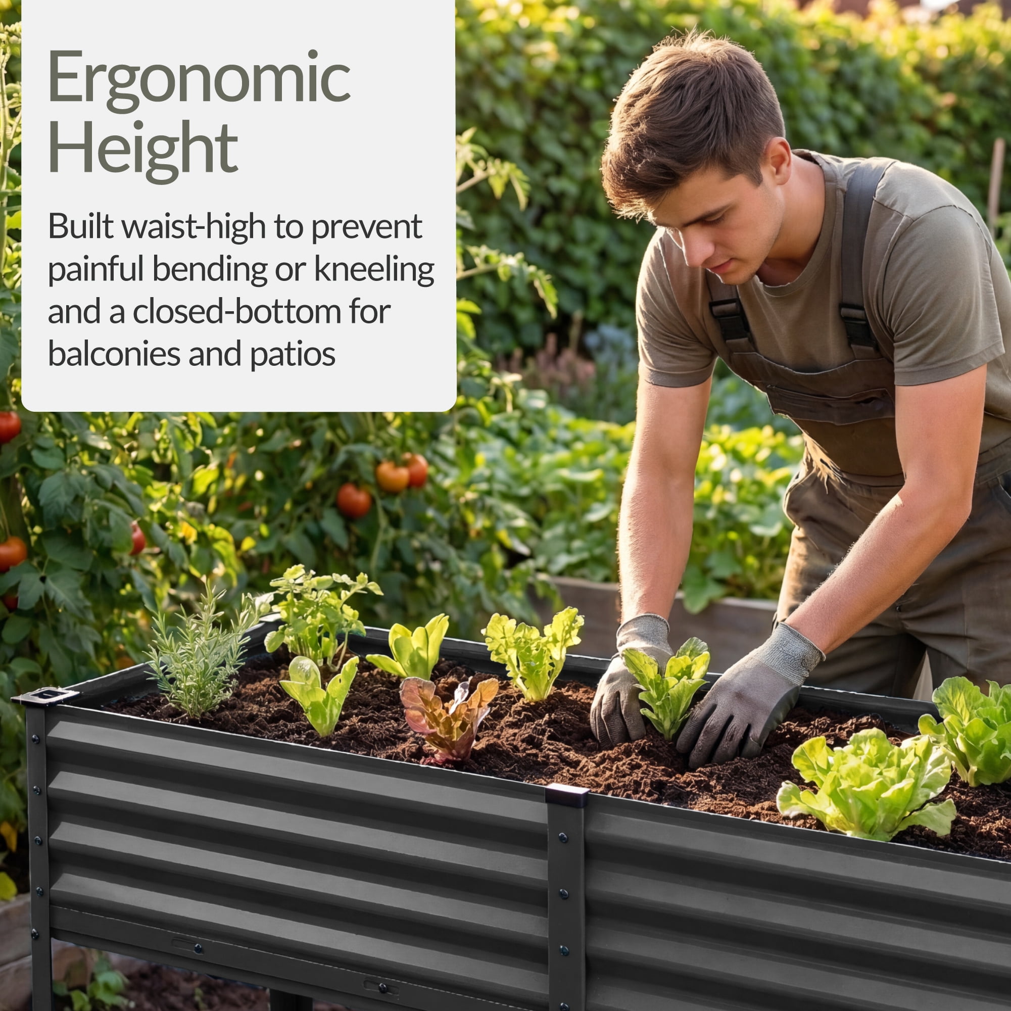 Best Choice Products 72x24x30in Non Toxic Elevated Galvanized Metal Garden Bed Corner Protectors - Charcoal