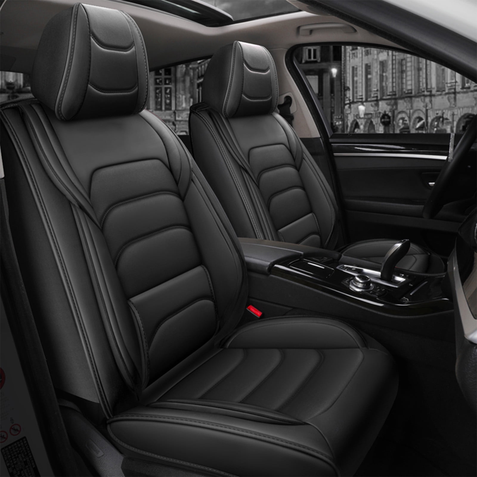 OTOEZ Universal Car Seat Cover, 5-Seat Full Set PU Leather, Front Rear Seat Protector, Waterproof Cushion Fit Most Honda Toyota Chevy Ford Nissan Vehicle Truck SUV