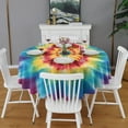 thumbnail image 2 of Rainbow Tie Dye Mandala Pattern Round Tablecloth 60"x60",Wrinkle Wipeable Table Cloth for Kitchen Dining Room Picnic Patio Party, 2 of 6