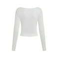 thumbnail image 3 of Liacowi Women's Summer Slim Cropped Tops Solid Color Lace Trim Scoop Neck Long Sleeve T-Shirts Basic Tee, 3 of 7