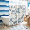 thumbnail image 5 of No Hook Shower Curtain, Eiffel Tower Shower Curtains for Bathroom with See Through Top Window, European Architectural Retro Hand-Painted Waterproof & Washable Bath Curtain Stall 48"x72", 5 of 9