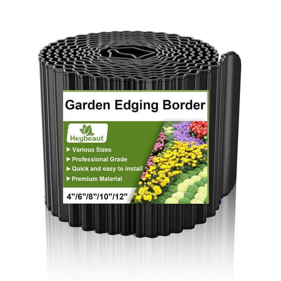 Heybeaut Corrugated Metal Garden Edging - 8"x20' Galvanized Steel Border for DIY Flower Beds Pathways Patio Design, Easy Installation, Black
