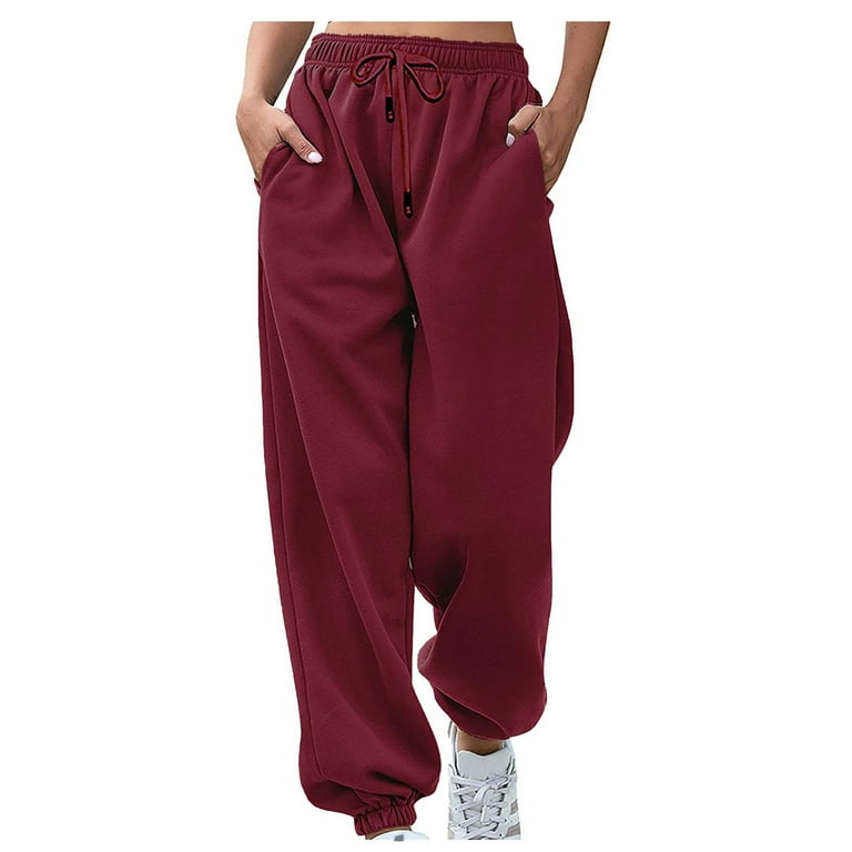 YWDJ Joggers for Women Fashion Casual Solid Elastic Waist Trousers Long  Straight PantsPinkS 