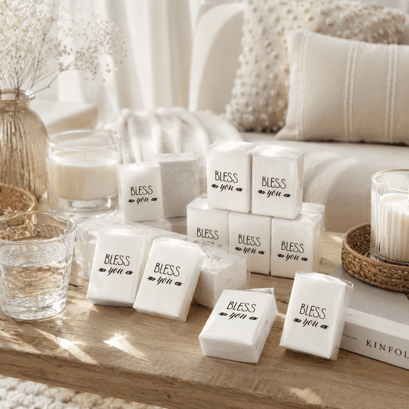 120 Packs God Bless You Pocket Tissues, 3-Ply Mini Travel Tissues, Soft Skin-Friendly Facial Tissues for Church, Religious Events, Party Favors & Gift