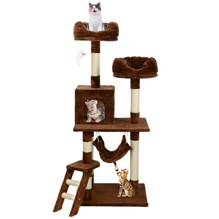 Livingbasics Meuble De Maison De Jeu Pour Copropriete Pour Chat Avec Arbre A Chat De Luxe De 57 Avec Hamac Brun Walmart Canada