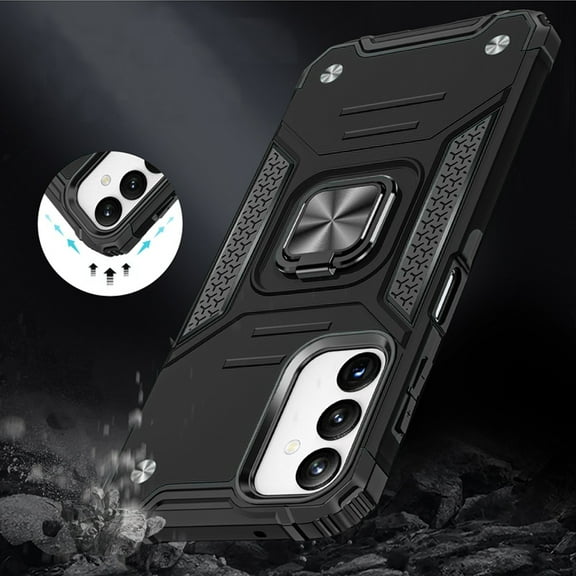 Designed for Samsung Galaxy A15 5G Armor Hybrid with Ring Holder Kickstand Shockproof Heavy-Duty Durable Rugged Dual Layer Phone Case Cover [Black]