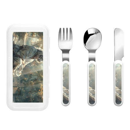 

Rateoe Forest Meditating White Tiger for Stainless Steel Kids Silverware Set - Child and Toddler Safe Flatware - Children s Knife Fork And Spoon Set