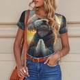 thumbnail image 4 of KLL Women 's Crew Neck Bodysuit Jumpsuits Sunset Meditating Bichon Frise Print Short onesies Stretch T Shirts, 4 of 5