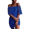thumbnail image 1 of Vestido PRETTYGARDEN Mini Floral de Encaje Azul Oscuro con Hombros Descubiertos Talla L, 1 of 8