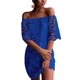 thumbnail image 1 of Vestido PRETTYGARDEN Mini Floral de Encaje Azul Oscuro con Hombros Descubiertos Talla L, 1 of 8