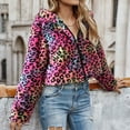 thumbnail image 3 of Women's Faux Fur Leopard Print Crop Jacket Long Sleeve Winter Warm Fluffy Lapel Coat, 3 of 6