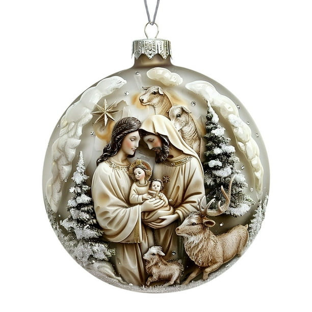 Christmas Car Hanging Ornament Religious Nativity Scene Acrylic Pendant for Car Mirror Home Decor Holiday Gift Christian Blessing Auto Interior Accessory