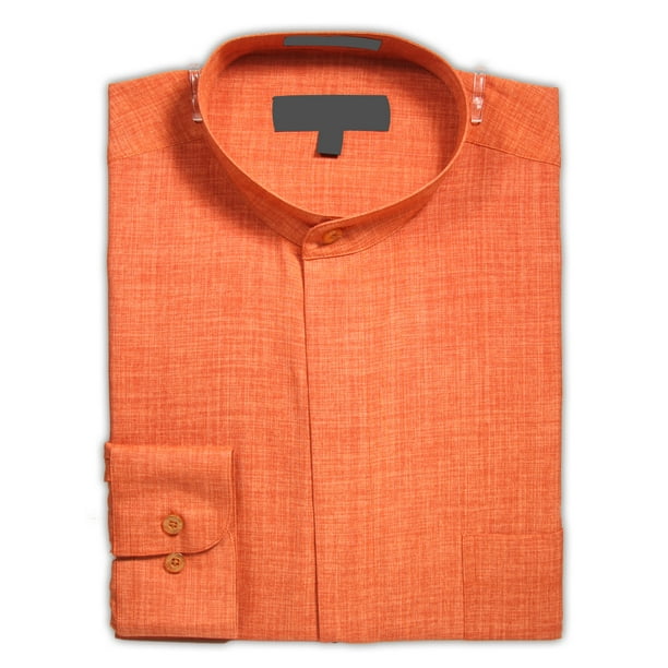 Sunrise Outlet Men's Collarless Mandarin Banded Collar Long Sleeve