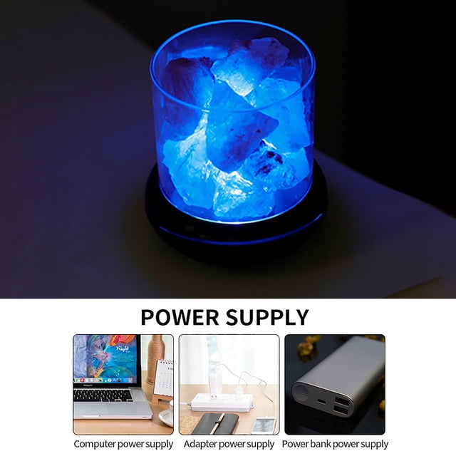 Lámpara de sal con difusor de aroma USB, lámpara de cristal de sal, luz nocturna de sal, lámpara de cristal de sal, resistente y resistente