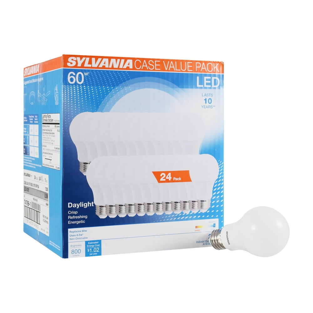 Sylvania Led A19 Light Bulb 60w Equivalent Medium Base 5000k Daylight 24 Pack 3046