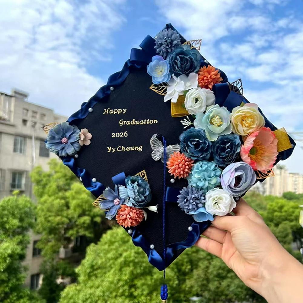 DIY Graduation Decorations Accessory Kit,Include 3D Artificial Flowers,Butterfly & Alphabet Letter Stickers,Pearl Stickers,Bowknot for DIY Hat Grad Topper Graduation Party Supplies