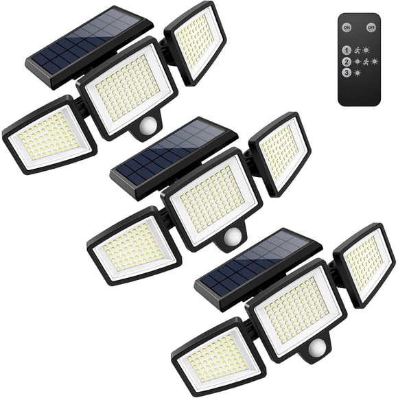 Solar Motion Sensor Outdoor Lights LM Bright LED Security Flood Light Adjustable Head Night Lighting Solar Powe IP with Remote for Outside Garage Yard
