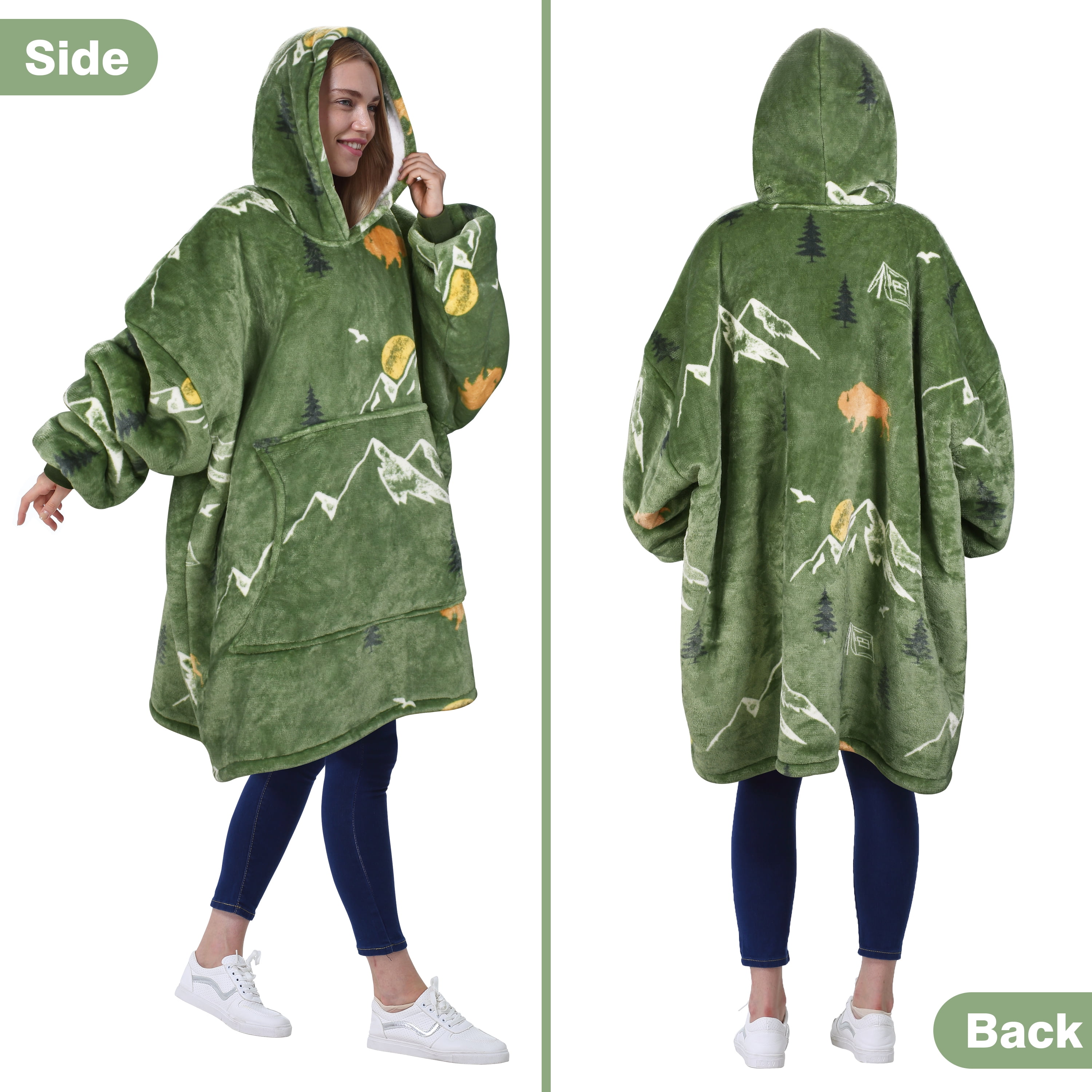 Catalonia Oversized Wearable Blanket Hoodie Sweatshirt, Comfortable Sherpa Lounging Pullover for Adults Men Women Teenagers Wife Girlfriend Gift