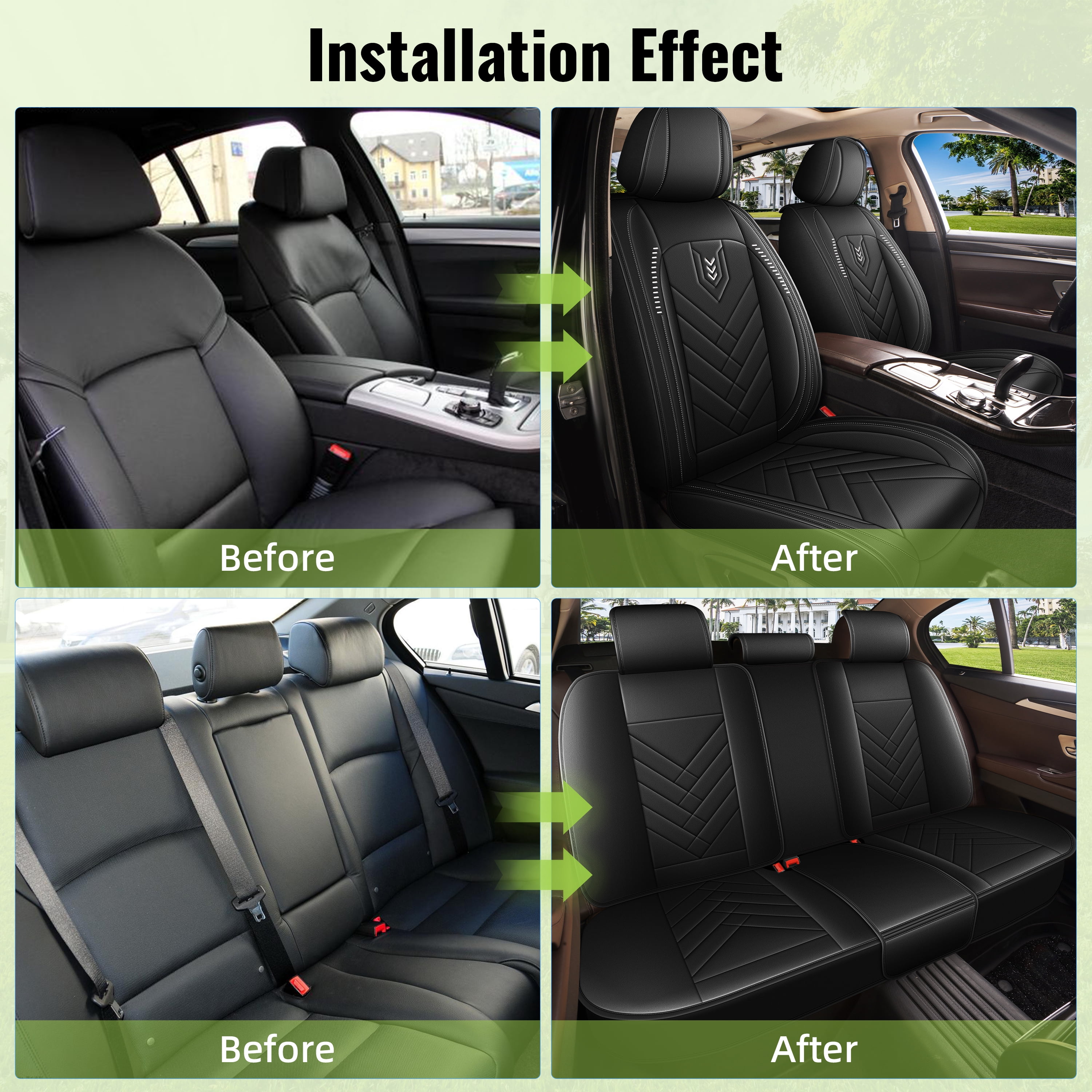 LAONNVIR Front Car Seat Covers Fit for Ford Escape 2001-2025 Leather Seat Protector with Lumbar Support Compatible Airbag Black,2 Front Seat
