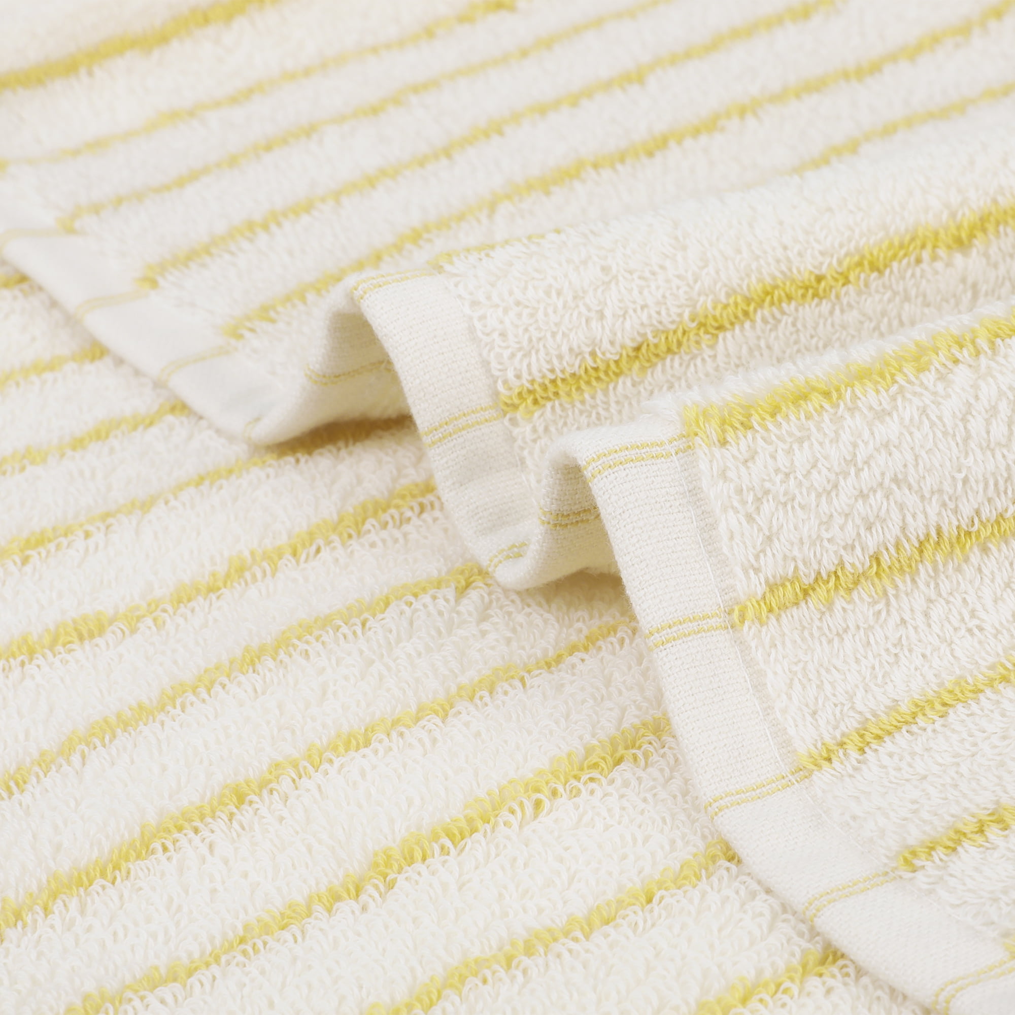 Unique Bargains Classic Stripe Bath Hand Towels Cotton Soft Absorbent Light Yellow 2-Piece
