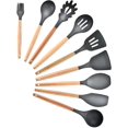 thumbnail image 1 of Kitchen Silicone Utensil Set, 9/10/12PCS Silicone Wooden Handle Cooking Utensils Set Non-Stick Spatula Shovel Cooking Tools Cooking Kitchen Gadgets Tools (Black 9Pcs-A), 1 of 7
