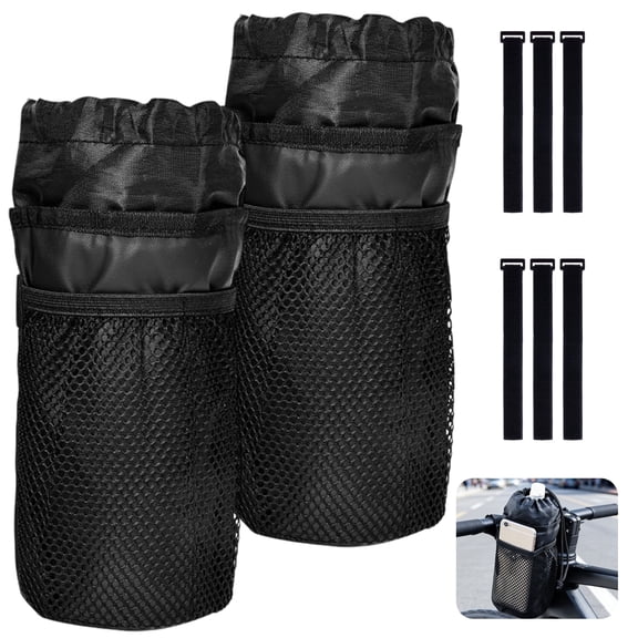 Topsome Bike Water Bottle Holder, Insulated Bike Cup Holder Bag with Mesh Pockets, Universal Bicycle Water Bottle Holder for Cruiser, Scooter, Mountain Bikes, Road Bikes, 2 Pack, Black
