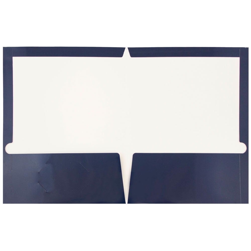 JAM Paper Laminated Two Pocket Glossy Folders, Navy Blue, Bulk 100/Box