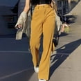 thumbnail image 2 of FUNUONY Wide Leg Pants Woman High Waisted Dress Work Pants Women Business Casual Trousers Slacks with Pockets Straight Tube Loose Temperament Corduroy Overalls Elastic Waist Pants Yellow L, 2 of 5