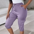 thumbnail image 4 of biudgviw Capri Cargo Pants for Women Outdoor Hiking Knee Length Capris Elastic High Waisted Lightweight Summer Travel Pants with Pockets, 4 of 7