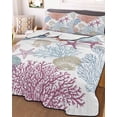 thumbnail image 3 of Quilts Twin Size Bedding Set, Red Blue Coastal Lightweight Quilted Comforter, Coral Conch Starfish Nautical Ocean Soft Reversible Bedspread Coverlet with Pillow Covers for All Season, 68" x 86", 3 of 7