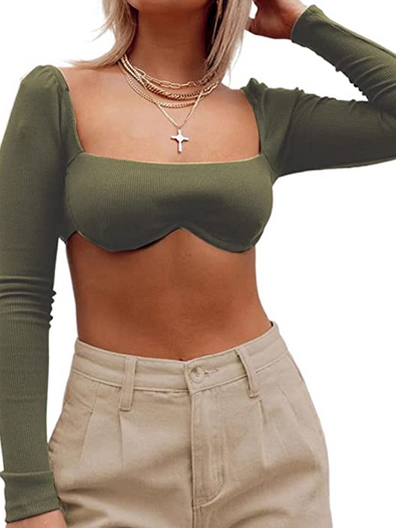 Women Y2K Long Sleeve Bra Knitted 