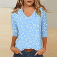 thumbnail image 2 of Zwiiyzr Women's T-Shirt Solid Color V Neck 3/4 Sleeve Blouse D-Light Blue (2XL), 2 of 5