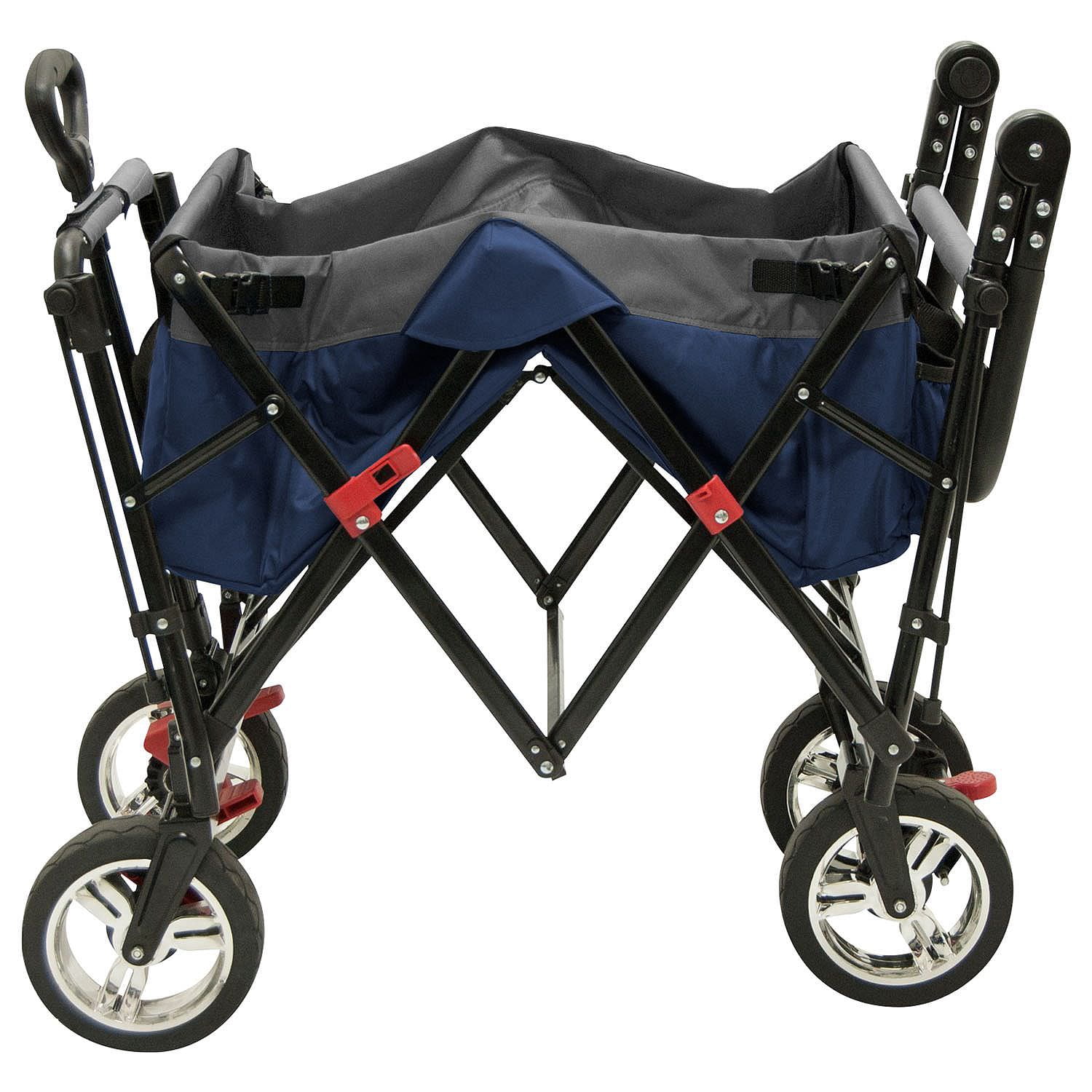 Folding Wagon for Kids, Foldable Canopy with Sun/Rain Shade (Navy Blue)