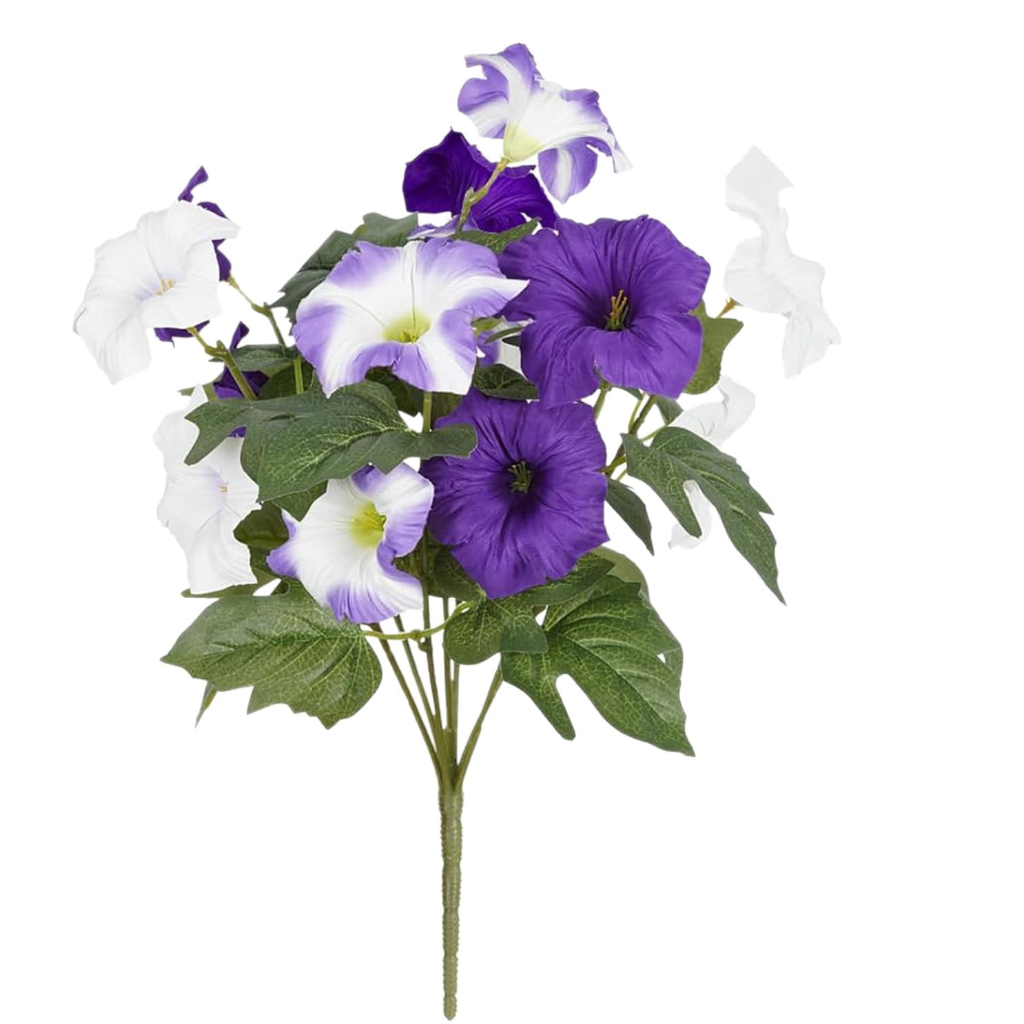 Artificial Flowers for Outdoors, 5 Bundles Realistic Fake Outdoor Flowers, UV Resistant Silk Petunia Flower for Outside Look Real Faux Flower Plants for Outdoor Porch Decor, Purple White