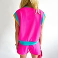 thumbnail image 4 of Nrmvnmi Y2K Short Sets Women 2 Piece Outfits Color Block Short Sleeve Round Neck T Shirt and Shorts Tracksuit Set Hot Pink SMothers Day Gifts, 4 of 4