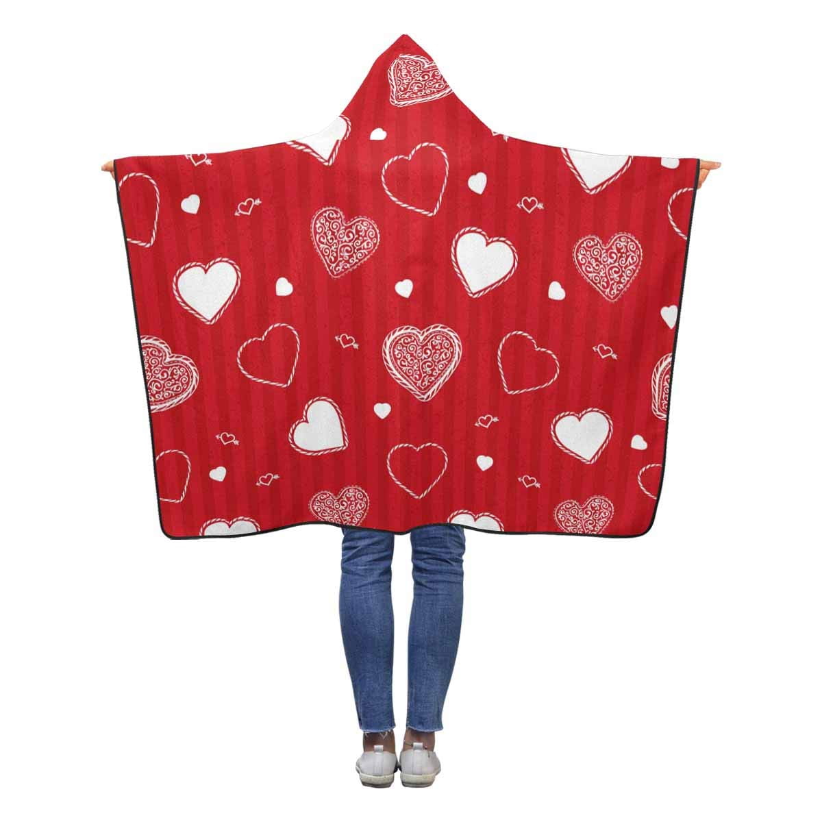 ASHLEIGH Valentine Day Red Stripes White Hearts Hooded Throw Blanket 40x50 inches Toddler Kid