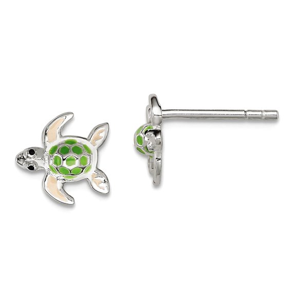925 Sterling Silver Polished Mini Enameled Sea Turtle Post Earrings 9x9mm Wide Stud Earring for Women