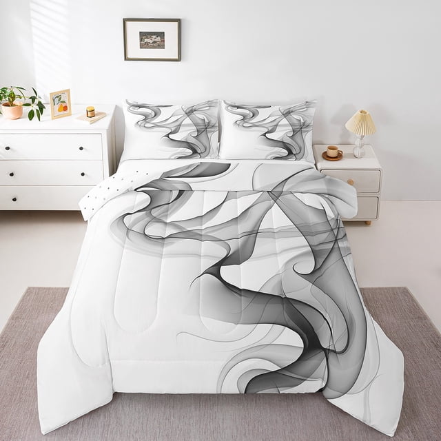 Erosebridal Ensemble de Literie Esthétique Gris Blanc pour Lit Simple, Couette Contemporaine Aquarelle, Réversible 2 Pcs