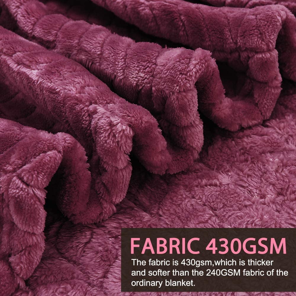 Flannel Sherpa Blanket Throw Burgundy Red Home Blanket Fluffy Thick Blanket Warm Bed Throws for Sofa Exquisite Comfortable Plum Pattern Thicken Burgundy Red Flannel Fleece Blanket 150x200CM Walmart