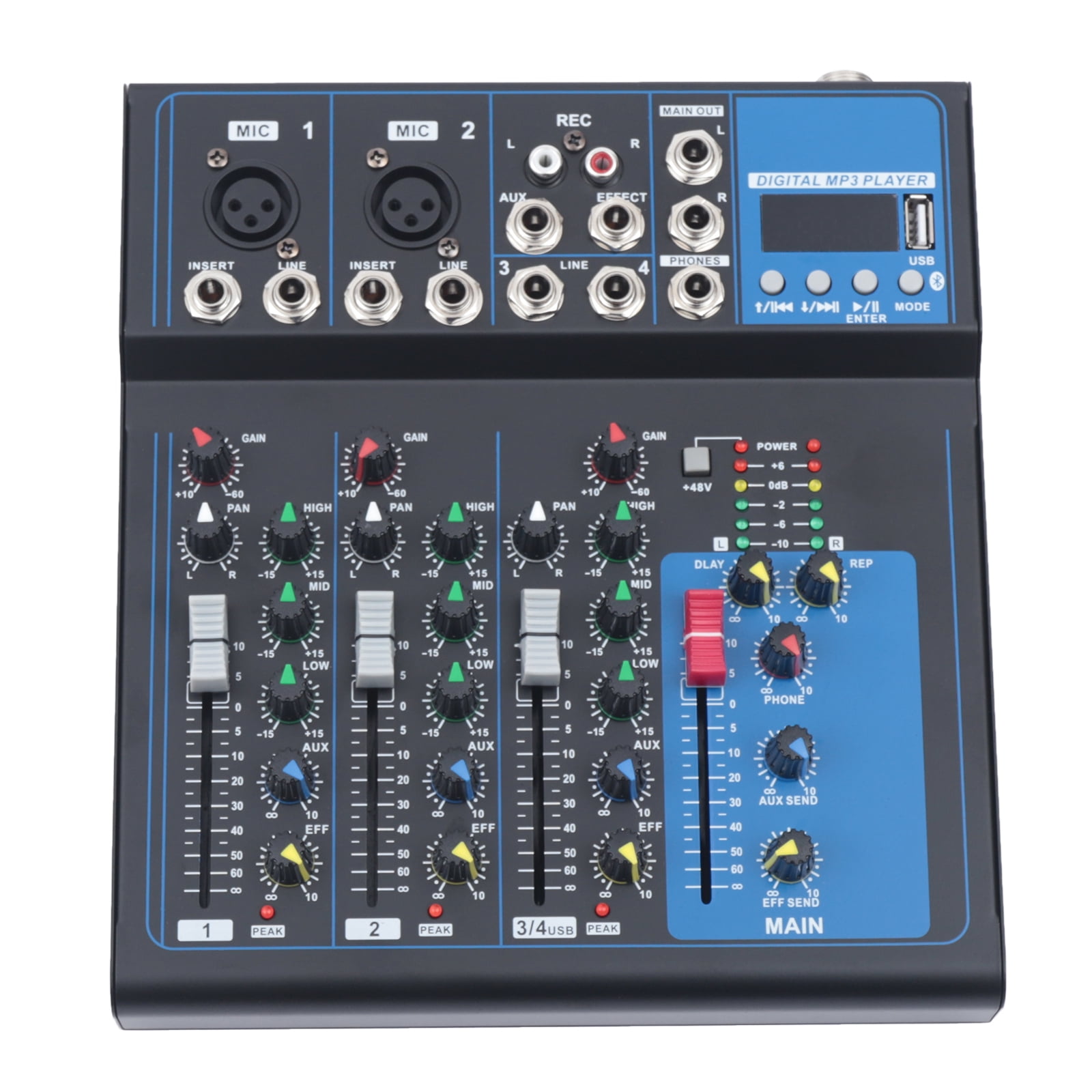 Bluetooth Compatible Professional Portable Digital DJ Console w/USB 4 Channel Mixer Audio Interface-Mixing Boards For Studio Recording, Black