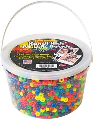 The Beadery - Kandi Kids Bucket, Hot Kandi Multi - 6 Lbs Beads, Cord, Needles in 4 Tubs - USMP6500069