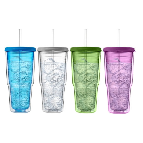 Vaso Arrow Home Products de plástico de 710 ml con pajita y tapa, paquete de 4