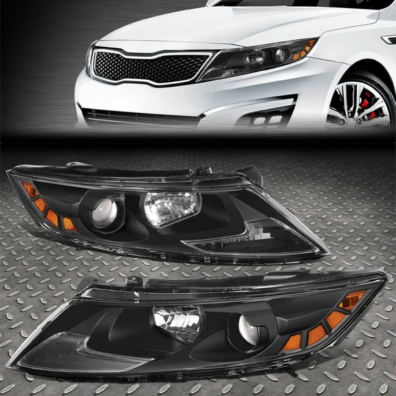 NUVISION for 11-13 Optima Factory Style Projector Headlight Head Lamps Set Black/Amber