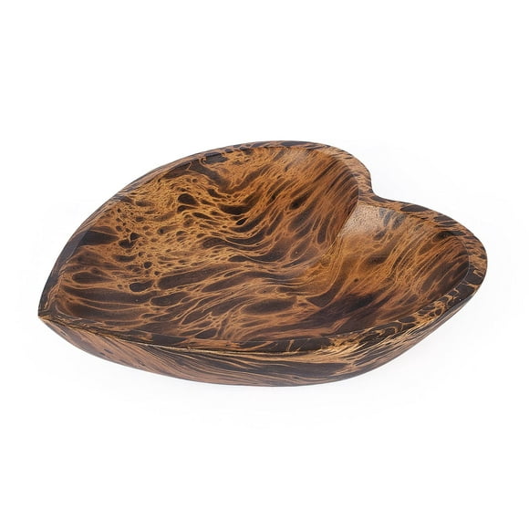 10" Heart Shaped Bowl - Functional and Collectible Bowl - Handcrafted Wooden Bowl for Serving Candy Nuts Desserts Fruits or Accent Decor Gift for Any Occasion, Freckles Brown & Black