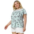 thumbnail image 4 of Women's Plus Size Top Floral Lace Panel Keyhole Back Flare Sleeve Blouse Lake Blue 2X, 4 of 7