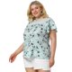 thumbnail image 4 of Women's Plus Size Top Floral Lace Panel Keyhole Back Flare Sleeve Blouse Lake Blue 2X, 4 of 7