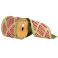 thumbnail image 1 of Vickerman Q172149 4 in. x 10 Yard Green & Red Embroidery Tiles Wired Ribbon, 1 of 3