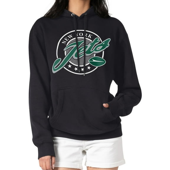 Women's G-III 4Her by Carl Banks Black New York Jets Pinstripe Circle Fleece Pullover Hoodie
